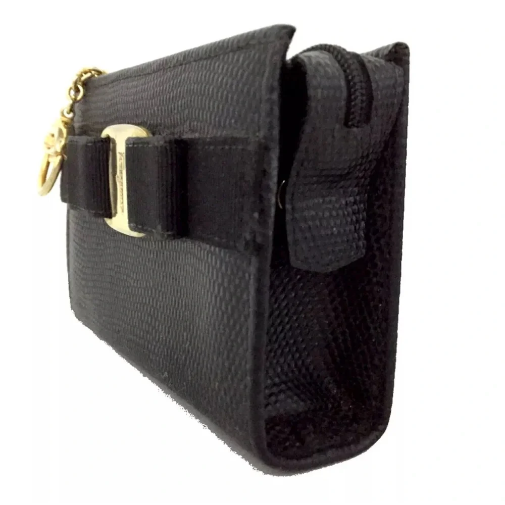 Authentic Salvatore Ferragamo Vara Ribbon Leather Cosmetic Pouch Bag Black - Picture 3 of 11